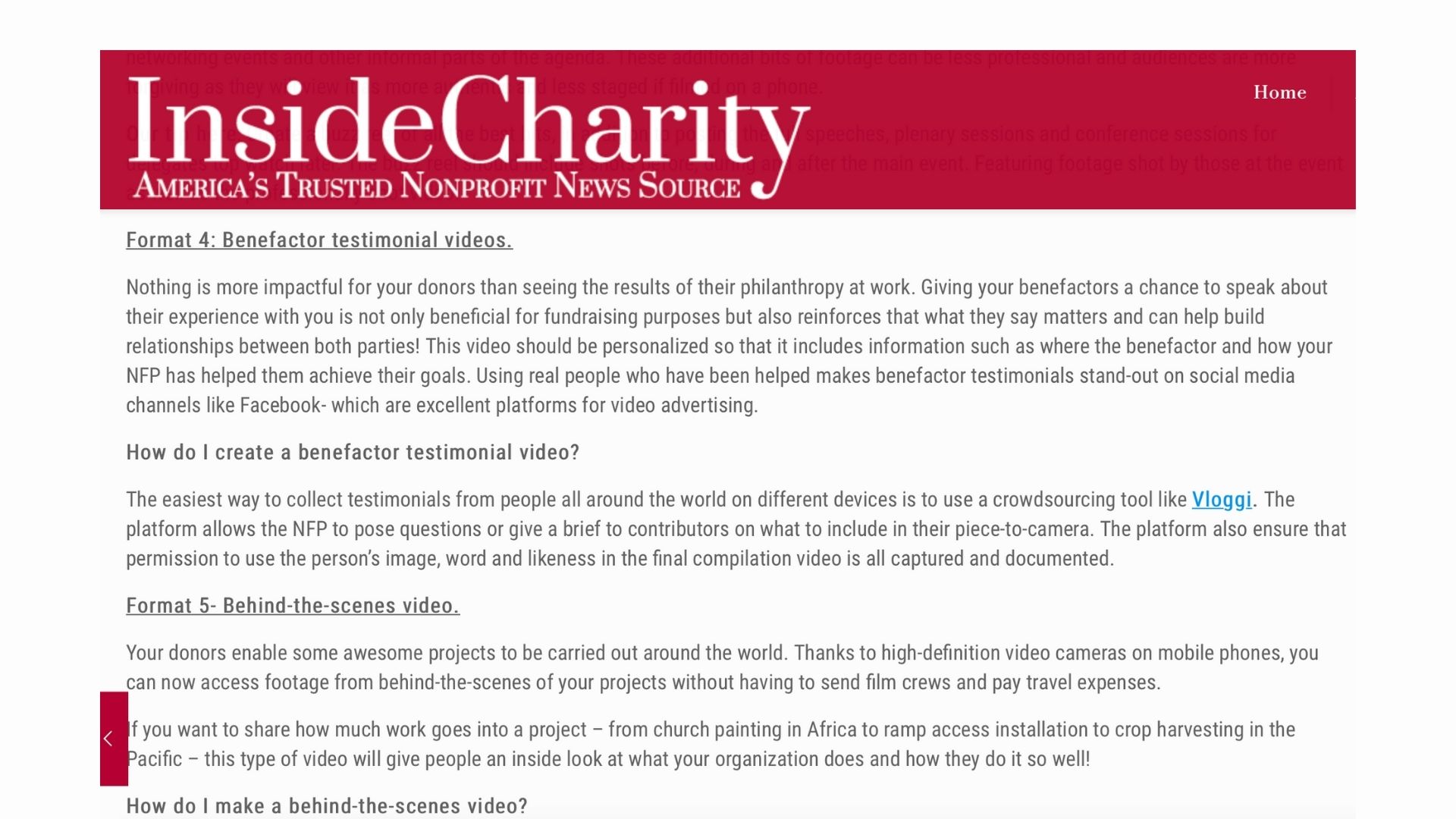 InsideCharity - how to get donor videos
