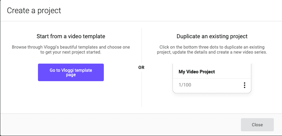 Vloggi new project picker