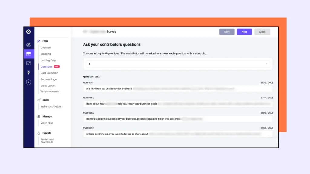 Building a video questionnaire in Vloggi